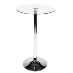 Mesa coctelera de vidrio – alquiler Villa Blanca